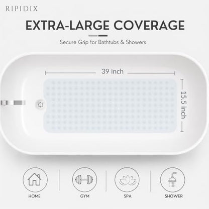 Bathtub Mat Non-Slip – 39" x 15.5" Extra Long Shower Mat with Suction Cups, BPA Free & Machine Washable, Textured Bath Mat for Tub, Ideal for Kids, Seniors & Pregnant Women, Clear - color: Clear
