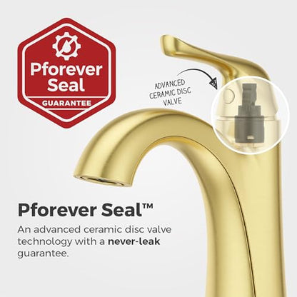 Pfister Willa Bathroom Sink Faucet Single Handle 1 Hole Brushed Gold Vanity Faucet with Push & Seal Drain NSF Certified WaterSense Compliant TiteSeal Technology LF042MALBG - color: Brushed Gold, size: 1 Pack