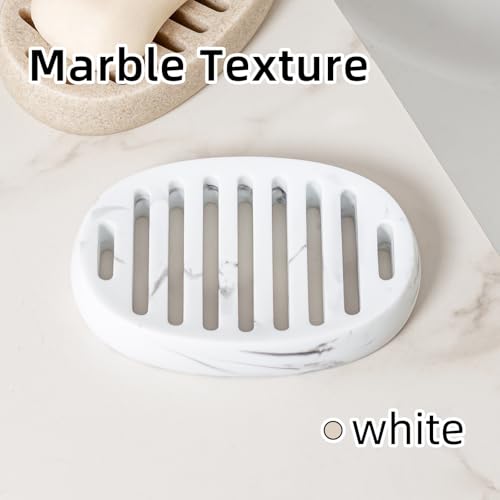 Soap Dish, Bar Soap Holders, Oval White Marble Look | Modern, Minimalist, Simple, Self Draining, Soap Saver Spone Holder Tray, for Shower Bathroom Countertop Kitchen Sink Bathtub - color: Marble White