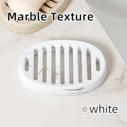 Soap Dish, Bar Soap Holders, Oval White Marble Look | Modern, Minimalist, Simple, Self Draining, Soap Saver Spone Holder Tray, for Shower Bathroom Countertop Kitchen Sink Bathtub - color: Marble White