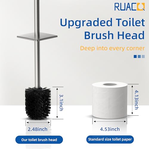 RUACQ Toilet Brush and Holder Set, Square, Brushed Nickel, 2 Pack | SUS304 Stainless Steel Handle, Toilet Cleaner Brush with Durable Scrubbing Bristles, Splash-Proof - color: Brushed Nickel, size: 2 packs