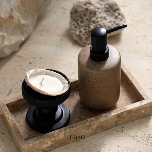 EMPO Ceramic Hand Soap Dispenser with Matte Black Pump, Stone-Textured Wabi-Sabi Liquid Dispenser for Bathroom Vanity and Kitchen Sink (350ml/11.83oz) - size: 350 ml