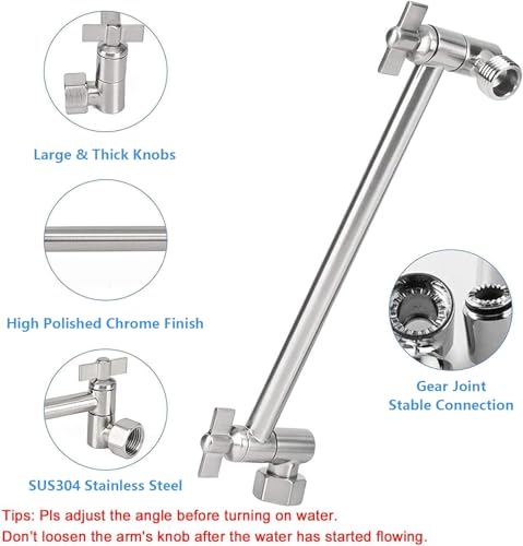 NearMoon Rain Shower Head with 11’’ Adjustable Extension Arm, Large Stainless Steel High Flow Rainfall Square Head, Bath Shower Waterfall Full Body Coverage (12 Inch, Brushed Nickel) - color: Brushed Nickel, size: 12 Inch