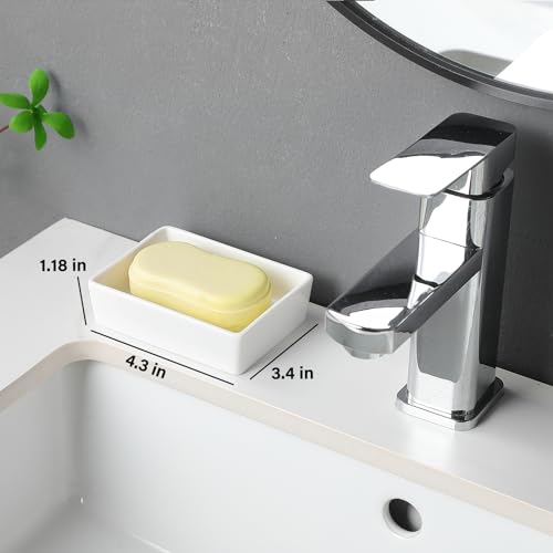 White Rectangle Soap Dish - Modern Ceramic Hand Soap Holder Non-Slip Bar Soap Holder Soap Tray for Bathroom, Kitchen Sink, Shower, Countertop, Easy to Clean - color: White