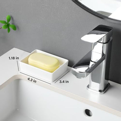White Rectangle Soap Dish - Modern Ceramic Hand Soap Holder Non-Slip Bar Soap Holder Soap Tray for Bathroom, Kitchen Sink, Shower, Countertop, Easy to Clean - color: White