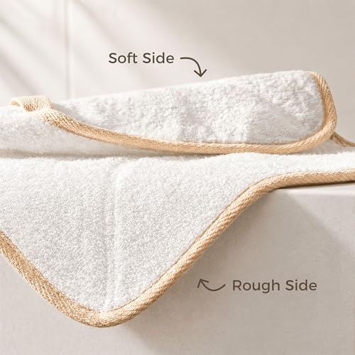 ZOMCHI Exfoliating Washcloth for Face and Body, Dual Function Wash Cloth with Soft and Rough Sides, Exfoliating Scrub Bath Towels, Washcloth with Loop (White, 3 Pack) - style: White, 3 Pack