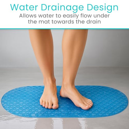 Vive Oval Bathtub Mat - Nonslip Shower Floor Pad - Non-Slip and Non-Skid | For Bath Tub with Strong Rubber Suction Cup Grip - for Baby, Elderly, Kids, Bathroom (Blue) - color: Blue