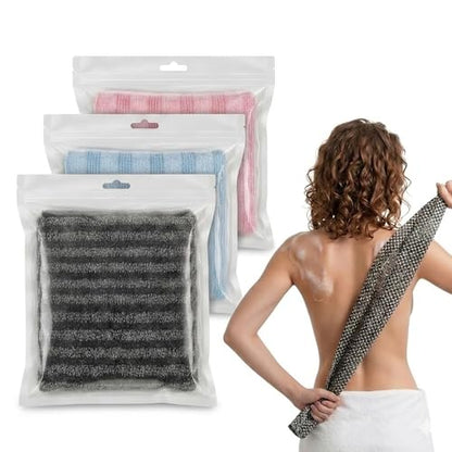 Exfoliating Towel 3 Pack, Pink Blue Black, 40 Inch Exfoliating Washcloth | For Daily Body Exfoliation, Long Shower Scrubber Cloth For Back And Body Care Checkered