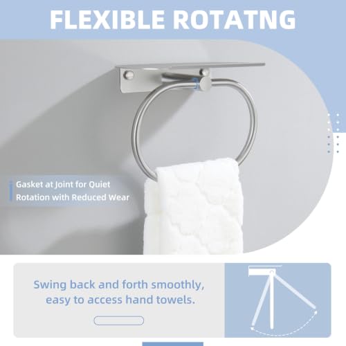 Suyar Bathroom Towel Ring with Shelf, Oval Hand Towel Holder Brushed Nickel | SUS304 Stainless Steel, 2-in-1 Space-Saving Design, Versatile Top Shelf for Small Plants Toiletries Soap Phones, Wall Mounted - color: Brushed Nickel