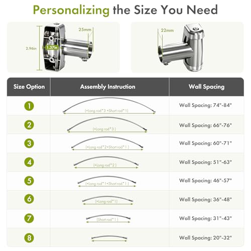 AmazerBath 20-84 Inches Arched Curved Shower Curtain Rod, Heavy Duty Shower Rod Rust Proof Bathroom Curtain Rod, Adjustable Telescoping Design Easy Segmented Installation, Need to Drill, Chrome - color: Chrome