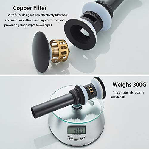 Bathroom Sink Drain with Overflow Hole Black Vessel Vanity Sink Pop Up Drain Stopper with Detachable Basket, Anti-Explosion and Anti-Clogging Drain Strainer - color: Black, size: With Overflow