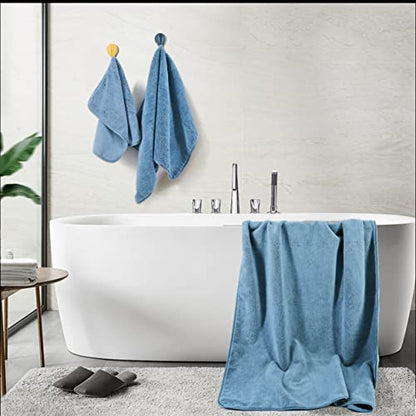 POLYTE 410 GSM Poly Blend Microfiber Quick Dry Bath Towel Set of 6 Pieces | 2-Body Towels, 2-Hand Towels, 2-Wash cloths, Oversize, Lint Free - color: Blue