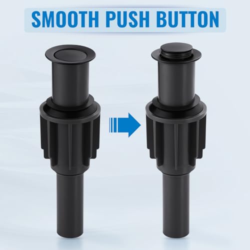 Pop Up Sink Drain Without Overflow, Bathroom Sink Drain Vessel Sink Stopper Pop Up Sink Drain Stopper, Pop Up Drain for Bathroom Sink Drain Strainer for Hair Catcher, Matte Black - color: Matte Black, style: Without Overflow