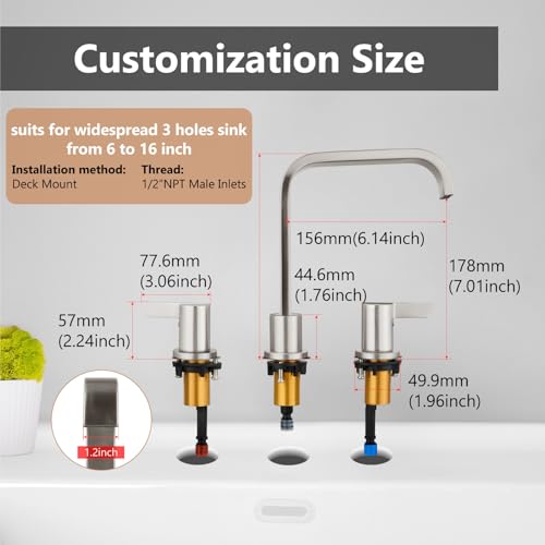 Brushed Nickel Bathroom Faucet 3 Hole 8 Inch Widespread Waterfall | 2-Handle Vanity Faucet, Pop-Up Drain, Supply Lines, Adjustable 4- to 16-Inch Widespread Fit, 360° Swivel Spout - color: Brushed Nickel