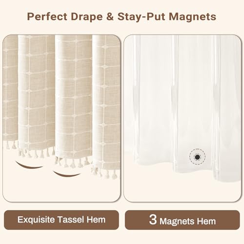 3-in-1 Extra Long Linen Shower Curtain with Liner, 72x96, Cream/Beige | Extra Long, 330GSM Linen Blend, Waterproof Clear PEVA Liner, Heavy Duty Cloth, 12 Hooks, Rustic Bohemian, Machine Washable - color: Cream With Liner, size: 72"W x 96"L (Pack of 1)