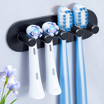 Electric Toothbrush Head Holder, Toothbrush Holders Wall Mounted, Adhesive Tooth Brush Head Holder Organiser, Electric Toothbrushs Holder, Shower Tooth Brushing Holder (Black, Large) - color: Black, size: Large