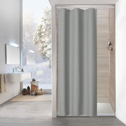 MitoVilla Grey Small Stall Shower Curtain 36 x 72, Farmhouse Half Size Shower Curtain, Fabric Narrow Shower Curtains for Bathroom Decor, 36 inch Weighted Shower Curtain Set, Gray - color: Grey, size: 36"W x 72"L (Pack of 1)