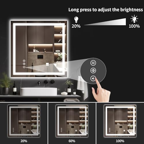 36"x36" LED Bathroom Mirror with Lights, Dimmable, Anti-Fog, Lighted Bathroom Vanity Mirror for Wall, Backlit + Front Lit, Memory Function, Shatter-Proof, Tempered Glass - size: 36"L x 36"W