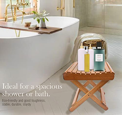Folding Bamboo Stool for Shower, Leg Shaving and Foot Rest, Natural Bamboo Folding Stool, Folding Bamboo Shower Seat, Fully Assembled, 12 Inch High