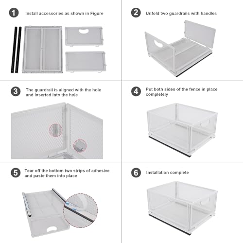 Sliding Cabinet Basket Organizer Drawer Self Adhesive Slide out Pantry Shelves Heavy Duty Carbon Steel Slide Cabinet Storage Basket with Handle for Bathroom Kitchen Home - size: Extended Medium