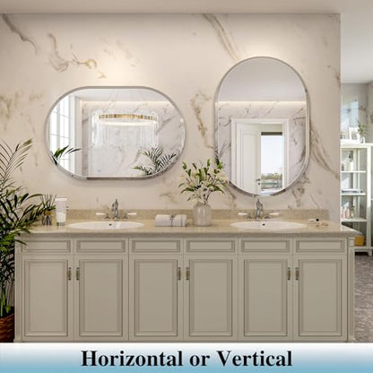 Frameless Oval Mirror, 24"x36" Beveled Oval Bathroom Mirrors | 5mm HD Glass, Anti-Rust, 15mm Frameless Beveled Mirror, French Cleat, Horizontally or Vertically, for bathroom/bedroom - size: 24"L x 36"W