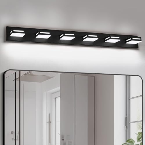 LED Modern Bathroom Light Fixtures, 6-Light 48-Inch Matte Black Vanity Lights for Bathroom Lighting Fixtures Over Mirror, 6000K Cool White 350° Rotatable Wall Lamp - color: Black, size: 6-light,48-inch