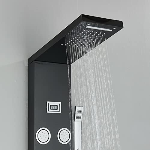 LED Light Shower Panel Tower Rainfall Waterfall Shower Head with Massager Jets Body System Jet Black B (Color : Black G) - color: Black G