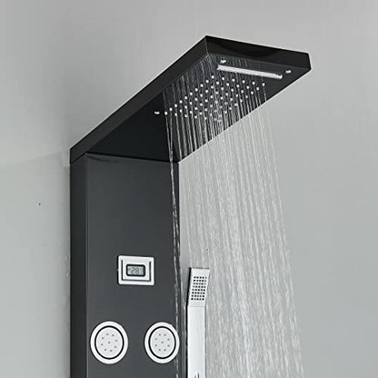 LED Light Shower Panel Tower Rainfall Waterfall Shower Head with Massager Jets Body System Jet Black B (Color : Black G) - color: Black G