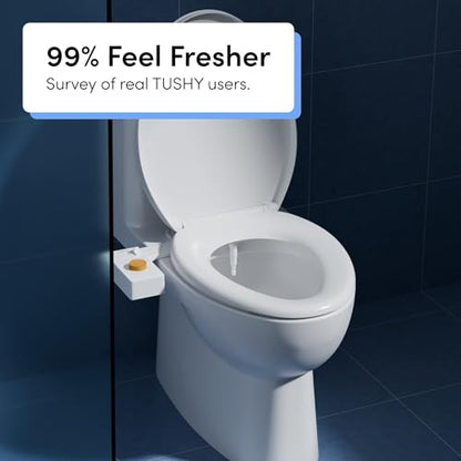 TUSHY Classic 3.0 Bidet Toilet Seat Attachment, Bamboo Knob | Non-Electric, Self Cleaning Water Sprayer, Adjustable Pressure Nozzle, Angle Control, Easy Home Installation - color: White/Bamboo, style: Cool Water