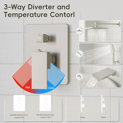Gabrylly Shower System with Tub Spout, Wall Mounted Tub Shower Faucet Set for Bathroom with High Pressure 10" Rain Shower head and 3-Setting Handheld Shower Head Set,Brushed Nickel - color: brushed nickel 01
