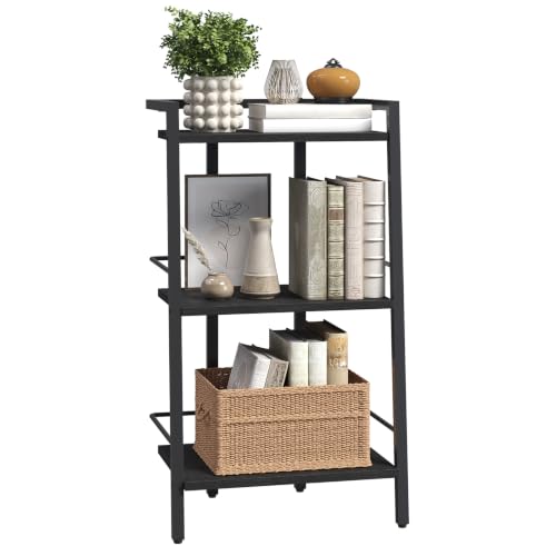 MAHANCRIS 3-Tier Book Shelf, Ladder Shelf, Bookcase, Ladder Shelving Unit | Freestanding Storage Rack with Side Rails for Living Room, Bedroom, Home Office, Kitchen Black LSBK3301 - color: Black, size: 3-Tier