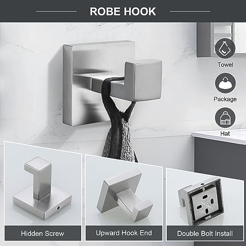 TQKAG 6-Piece Towel Bar Set, 23.6 Inch Bathroom Hardware Set Brushed Nickel | Stainless Steel, Wall Mounted, Nickel Bathroom Accessories Include Toilet Paper Holder Wall, Towel Bar, Towel Ring, Coat Hook - color: Brushed Nickel, size: 6-Pieces Set-A