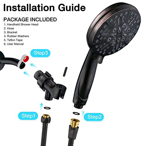 ORB High Pressure Shower Head with Handheld - Multifunctional High Flow Rain Showerhead with Extra 60" Long Hose and Adjustable Overhead Holder - Es la mejor regaderas para ducha (Oil Rubbed Bronze) - color: Oil Rubbed Bronze, style: 5 Modes