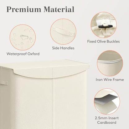 Lifewit 136L Double Laundry Hamper, 2 Sections Large Laundry Basket with Lid and Removable Bag, Divided Dirty Clothes Hamper in Bedroom Bathroom Dorm College, White