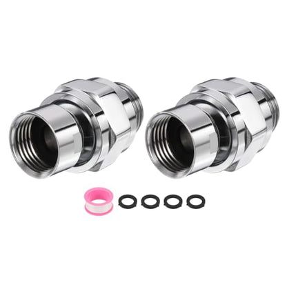 uxcell 2 Pcs Shower Head Swivel Adapter Solid Brass Adjustable Shower Arm Extension Connector Universal Shower Component Connector with PTFE Tape and Gasket for Shower System (Silver) - color: Silver