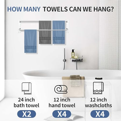 Stainless Steel Towel Bar, Adjustable Towel Racks for Bathroom | 28IN Adjustable Screw Mounting Towel Holder for Bathroom Wall, Tape Hook Bathroom Towel Rack,Towel Bar for Bathroom Wall - color: Natural Quality
