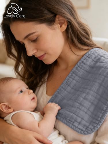 Lovely Care 12 Pack Muslin Burp Cloths 100% Cotton Muslin Cloths Large 20''x10'' Extra Soft and Absorbent Baby Burping Cloth - Slate, Navy & Grey - color: Slate, Navy & Grey, size: 10x20 Inch (Pack of 12)
