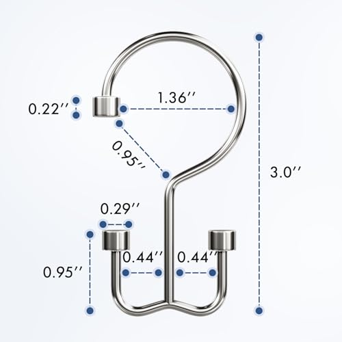 Bathway Shower Curtain Hooks Nickel Shower Curtain Rings, 12 Pcs Metal Double Hooks Rings Rust Proof for Bathroom Shower Curtain Rod - color: Nickel, style: Modern