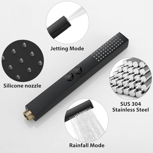 RUMOSE Rainfall Shower System with 4 Full Body Jet 4 Mode Shower Faucet Set | 12 Inch Rain Shower Head, 2 in 1 Handheld Spray, Matte Black Brass Shower Jet Shower Fixtures, Wall Mounted - color: Matte Black