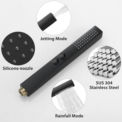RUMOSE Rainfall Shower System with 4 Full Body Jet 4 Mode Shower Faucet Set | 12 Inch Rain Shower Head, 2 in 1 Handheld Spray, Matte Black Brass Shower Jet Shower Fixtures, Wall Mounted - color: Matte Black