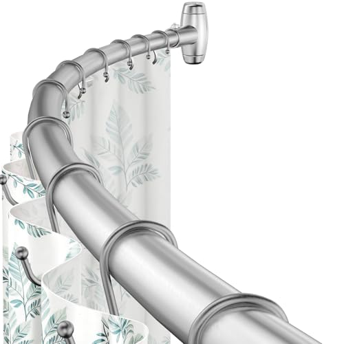 Curved Shower Curtain Rod 48-80Inches Adjustable Round Shower Curtain Rods | Brushed Nickel,Stainless Steel,Rounded Bowed,More Shower Space,Need to Drill,Splicing,for Bathroom,Bathtub - color: Brushed Nickel, size: 72 inch