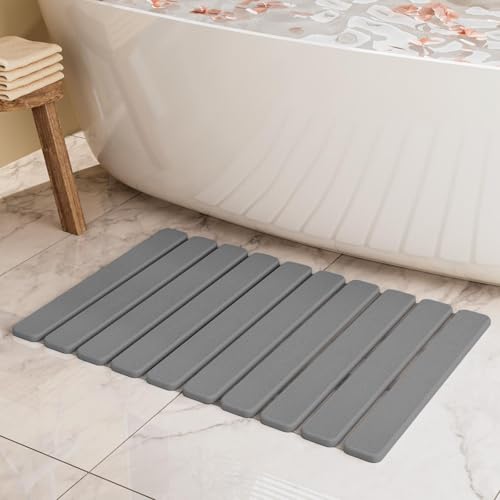 Foldable Stone Bath Mat, Diatomaceous Earth Stone Drying Mats for Bathroom | Quick Dry, Super Absorbent, Non Slip, Dish Drying Mat for Kitchen Counter, 23.5 x 15.4in, Dark Gray - color: Dark Gray, size: 23.5" x 15.4" (Rectangular)