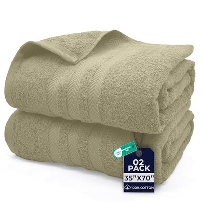 DAN River 2 Pack Bath Sheets Extra Large 35x70, Large Bath Towels for Adults, XL Oversized Heavy Duty Towel Set, 600 GSM 100% Ring Spun Cotton, Soft Quick Dry, Beige - color: Beige, size: Bath Sheet 35x70" (PK 2)