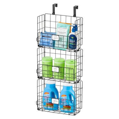 IRIS USA Over The Door Organizer, 3 Pack, Hanging or Wall Mount Wire Basket | Spice Rack Bathroom Cabinet Closet Laundry Pantry Door Organizer, Wall Baskets, Durable Easy Assembly - style: Hanging Basket - 3 Pack