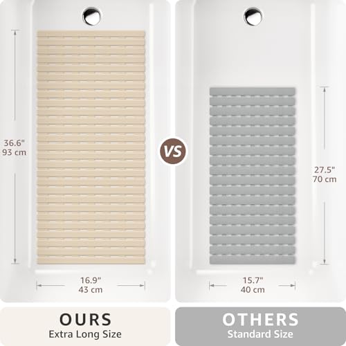 OTHWAY Non Slip Shower Mat, 36.6" x 16.9" Non Slip Shower Mats for Inside Shower, Shower Anti Slip Mat with Suction Cups, Easy to Cut Shower Floor Mat, Machine Washable Bathtub Mats, Light Brown - color: Brown