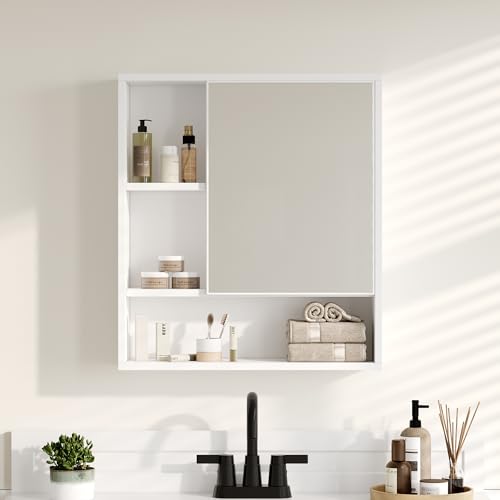 ChooChoo Bathroom Wall Mirror Cabinet, Medicine Cabinet with Storage Shelf | Over The Toilet Storage Cabinet, Adjustable Shelf, 6.3 x 21.6 x 24 Inches, White - color: White