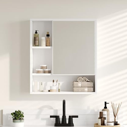 ChooChoo Bathroom Wall Mirror Cabinet, Medicine Cabinet with Storage Shelf | Over The Toilet Storage Cabinet, Adjustable Shelf, 6.3 x 21.6 x 24 Inches, White - color: White