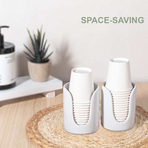 Ceramic Bathroom Cup Dispenser, Fits 3–4 Oz Cups, 2 Pack, White | Small Countertop Cup Holder for Mouthwash & Rinsing – Non-Slip Base, Easy-Access Design, Kitchen & Bathroom Ready - color: White, size: 2 Pack