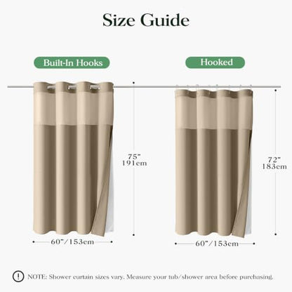 Beige Hook Free Waffle Shower Curtain & Snap-in Fabric Liner,60x75 | Less Time to install, 3 in 1 Fabric Shower Curtain and Liner Set with Magnets, Stall, Shower Curtains for Bathroom - color: B Beige, size: 60"W x 75"L (Pack of 1)