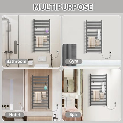 Heated Towel Rack for Bathroom, Hot Towel Warmer Rack Large 10 Bar Electric Hot Towel Warmer, Stainless Steel Wall Mounted Rack with LED Built-in Timer, Plug-in, Fast Heating, Black - color: Black